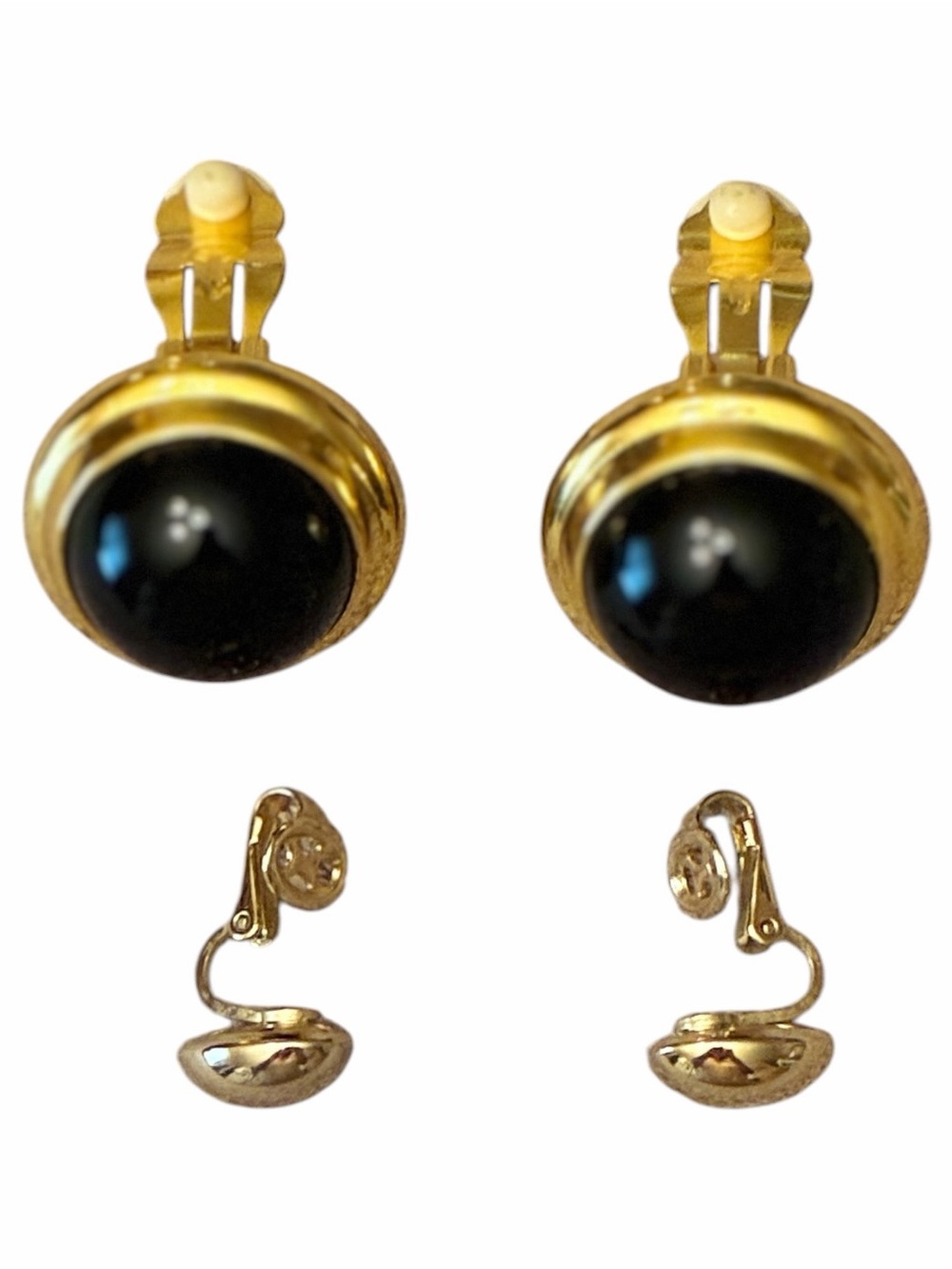 Vintage Gold tone and Black Cabochon Clip-On Earrings Bundle (2 pairs)